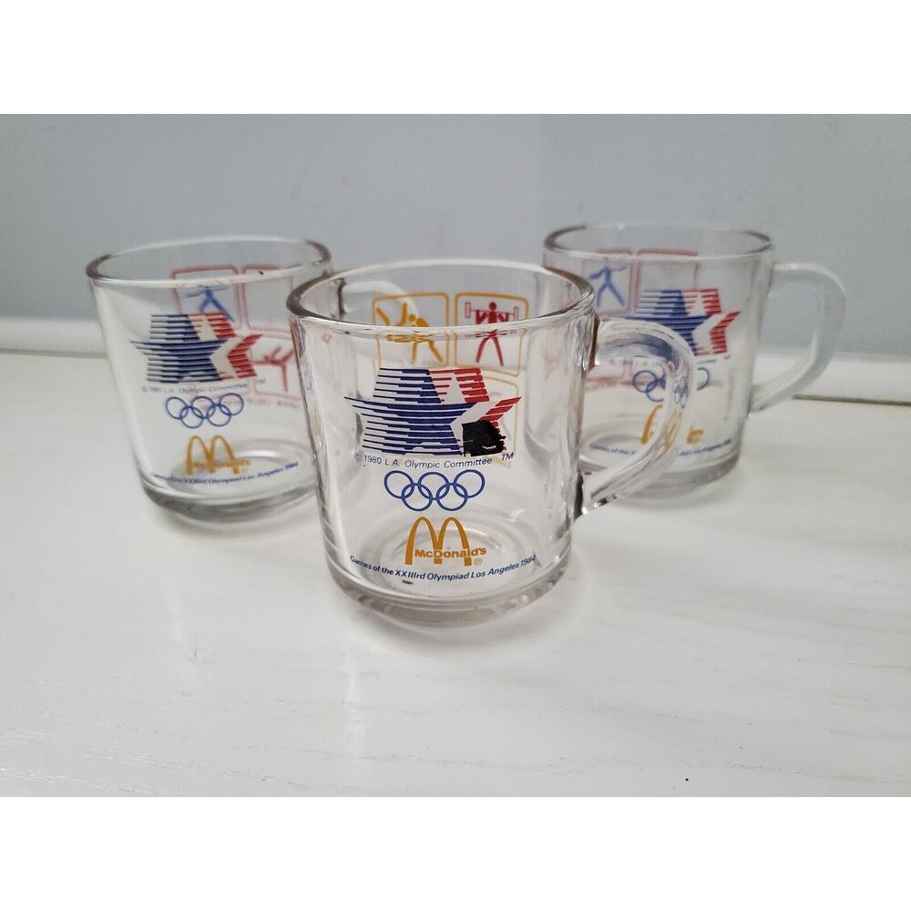 McDonalds‎ VINTAGE 1984 LOS ANGELES Olympics Coffee/Tea Cup/Mug Glass Lot of 3